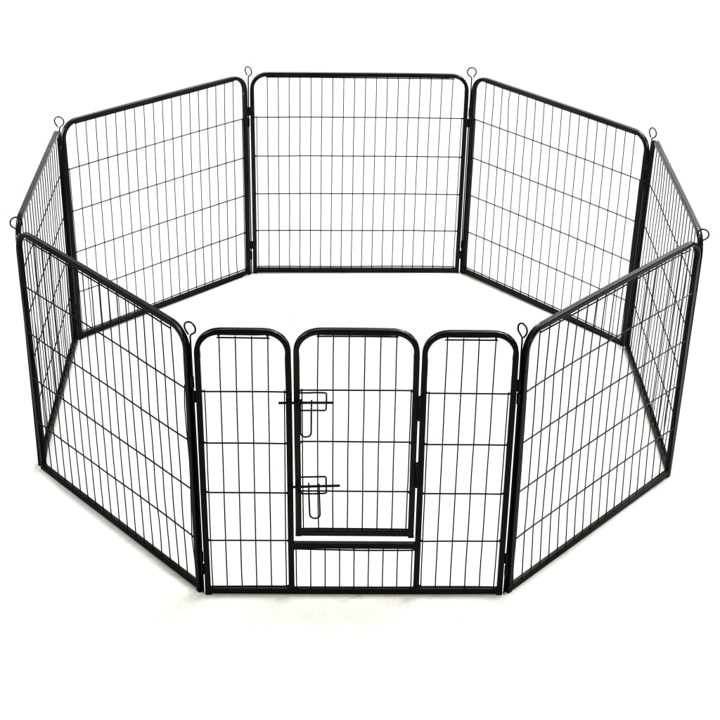 NNEVL Dog Playpen 8 Panels Steel 80x80 cm Black